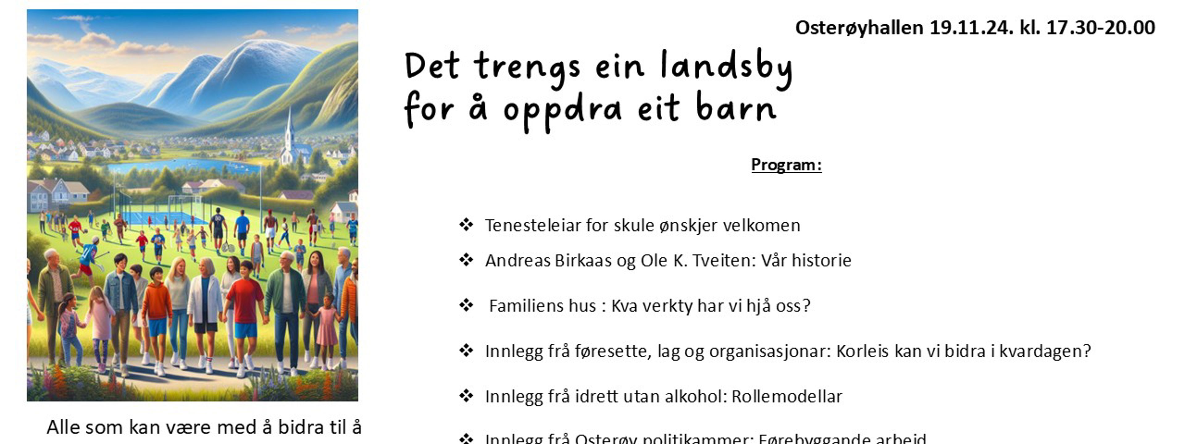 Bilde av invitasjonen til foreldremøte i Osterøyhallen 19.11.24 kl. 17.30-20.00