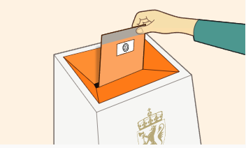 Ei hand som putter ein stemmeseddel oppi ei valurne