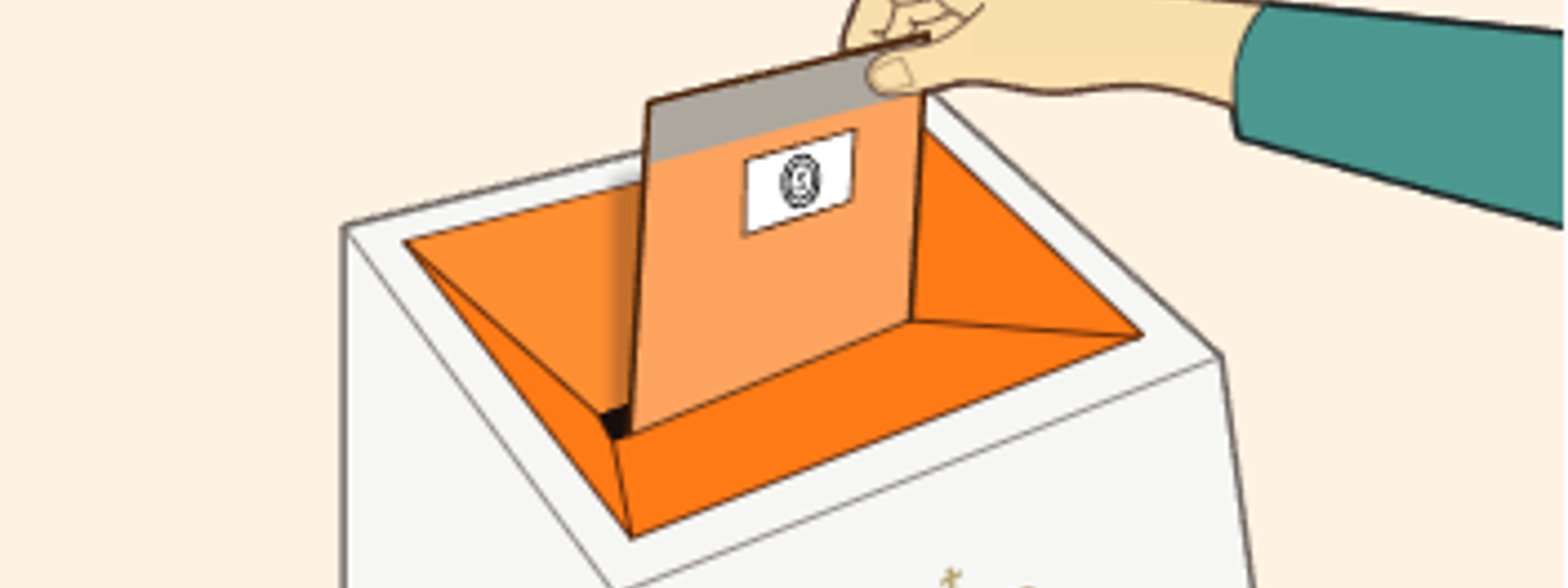 Ei hand som putter ein stemmeseddel oppi ei valurne